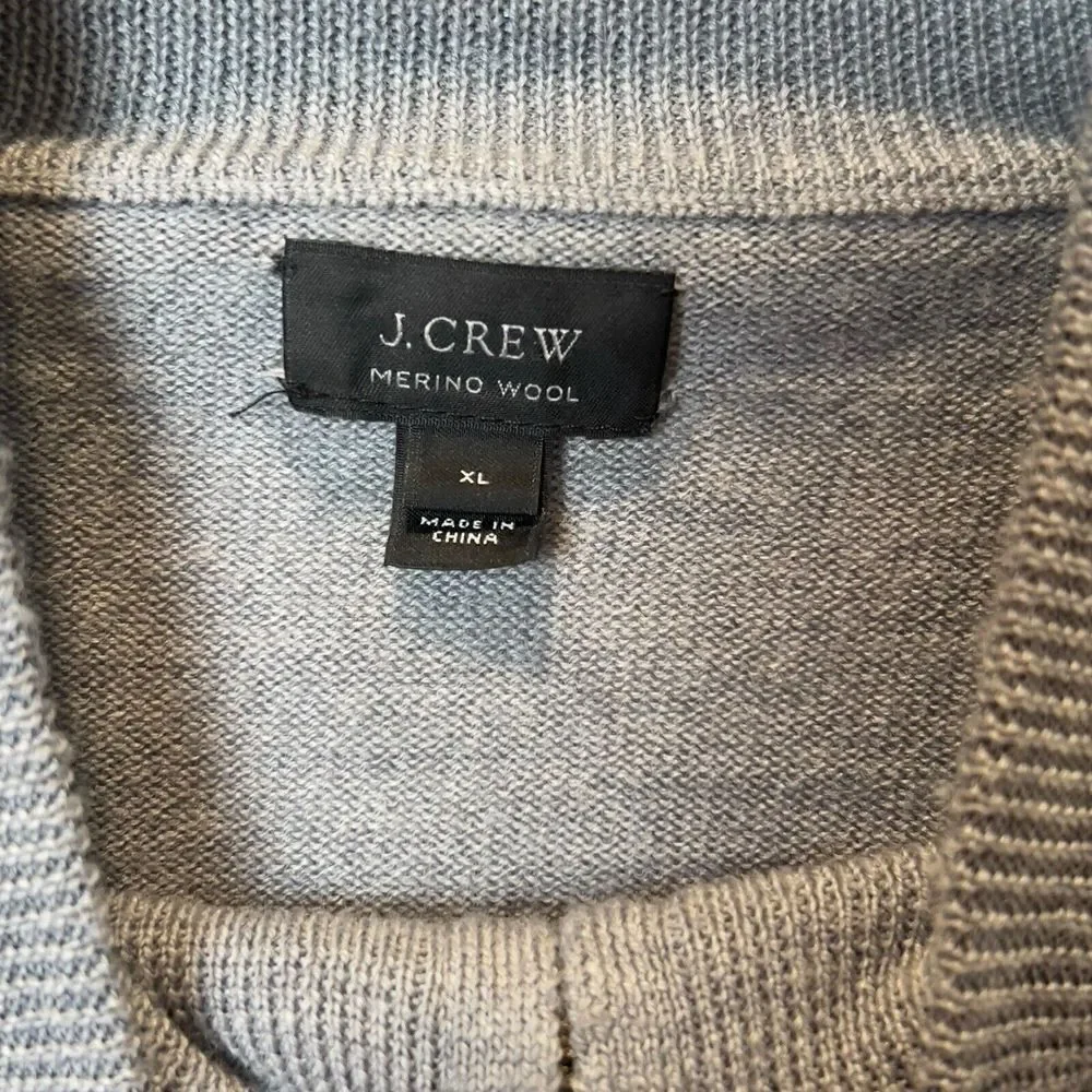 J.Crew Men's M Sweater Merino Wool Blend Long Sleeve 1/4 Zip Gray Classic Preppy